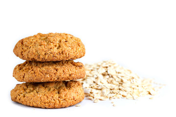 Isolated oatmeal cookies and cereals on a white background