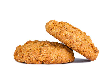 Isolated oatmeal cookies and cereals on a white background