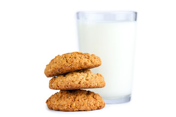 Isolated oatmeal cookies and cereals on a white background