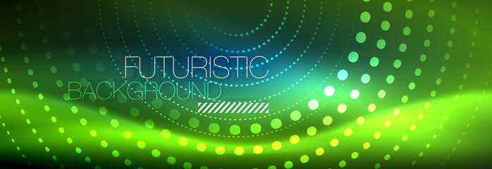 Glowing neon circle line dots, round line design, abstract style on black background. Neon abstract round circles Magic neon lights and glowing dots