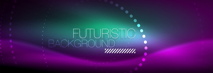 Glowing neon circle line dots, round line design, abstract style on black background. Neon abstract round circles Magic neon lights and glowing dots