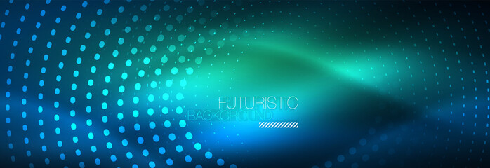 Glowing neon circle line dots, round line design, abstract style on black background. Neon abstract round circles Magic neon lights and glowing dots