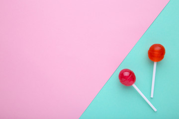 Lollipops on colorful background. Sweet candy concept