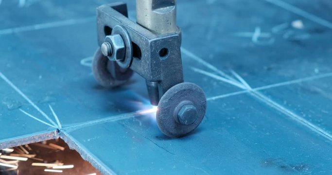 Oxycut on steel floor tile close up