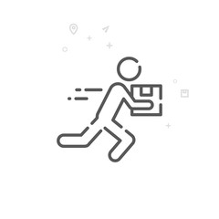 Courier, Vector Line Icon. Express Delivery Symbol, Pictogram, Sign. Light Abstract Geometric Background. Editable Stroke. Adjust Line Weight. Design with Pixel Perfection.