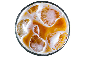 Isolated glass of cold cocktail with ice cubes on a white background. Cold drinks 
