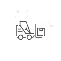 Forklift Vector Line Icon. Warehouse Symbol, Pictogram, Sign. Light Abstract Geometric Background. Editable Stroke. Adjust Line Weight. Design with Pixel Perfection.
