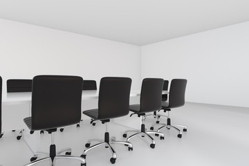 Empty meeting room. Close of up table. 3d rendering.