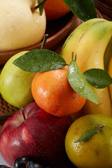 Closeup, a wide variety of fruits background
