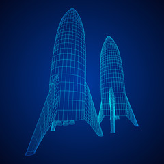 Modern Rocket Ready to Launch. Abstract model wireframe low poly mesh vector illustration