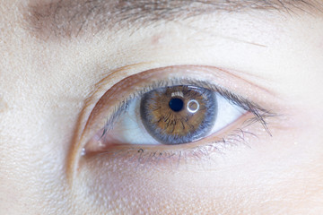 Fototapeta premium Close up of beautiful woman eye and contact lens. 