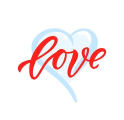 Hand drawn lettering of words LOVE different style on blue background. vector illustration.