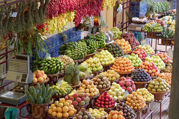 Exotic fruits in a market Mercado dos Lavradores, Funchal, Madeira