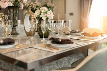 dining tableware and furniture set home interior background concept