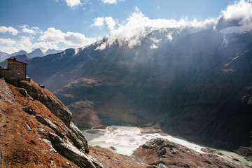 View of mountain with blue sky from Grossglockner High Alpine Road in Austria