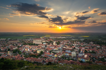 Sunset over the Mikulov city, Moravia, Czech Republic