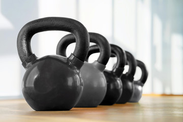 Black kettlebells in gym
