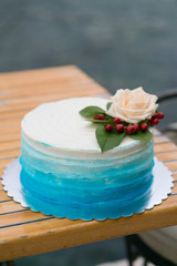 Homemade wedding cake white to blue gradient
