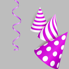 Ribbon of serpentine and and party hats