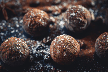 chocolate truffles on slate tray