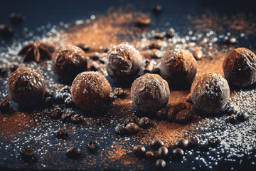 chocolate truffles on slate tray