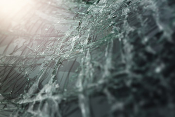 Crash  windshield glass of car, the broken and damaged car after accident.