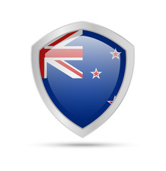 Shield with New Zealand flag on white background. Vector illustration.
