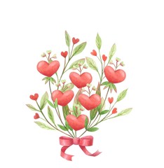 Watercolor heart floral style with  isolated background.  Can be used as invitation card for wedding, greeting card, birthday and other.