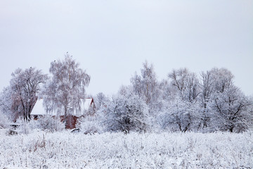 Village after a snowfall.