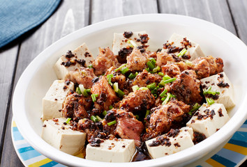 Delicious Chinese food, Steamed spareribs and tofu with black bean sauce

