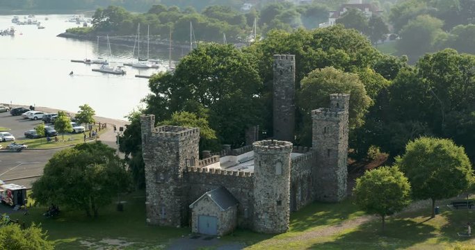 Aerial of a Castle at Glen Island Park and Marina in New York