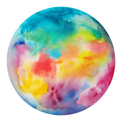 Watercolor  colorful circle isolated on white background. Watercolor blue, violet, yellow, green, red circle texture.Hand painted illustration.