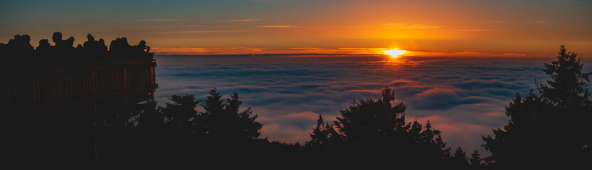 Beautiful sunset above the clouds at the Waldwipfelweg-Saint Englmar-Bavaria-Germany