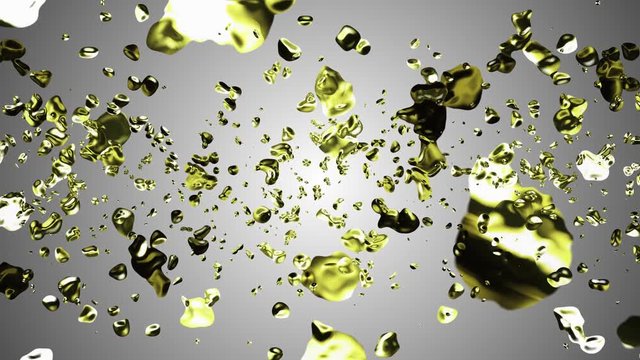 yellow golden liquid metal water drops random diffused in space digital animation background new quality natural motion graphics cool nice beautiful 4k stock video footage