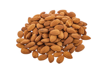 almonds, almond nuts heap isolated on white background