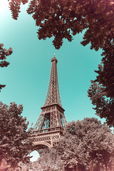 World famous Eiffel tower under a clear sky