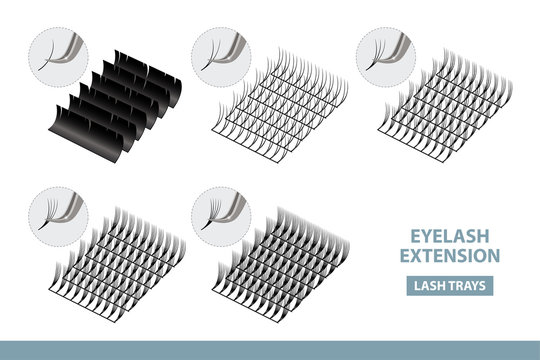 Eyelash Extension Application Tools and Supplies. Volume Artificial Lashes Set. Vector Illustration. Template for Makeup and Cosmetic Procedures in beauty salon. Training poster. Guide