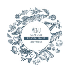 Vector illustration sketch Card Menu seafood restaurant.