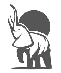 Illustration of grey elephant and sun on white background. Perfect for flyer, banner or poster