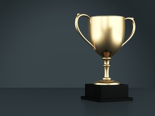 Gold award cup isolated on gray background. 3d illustration