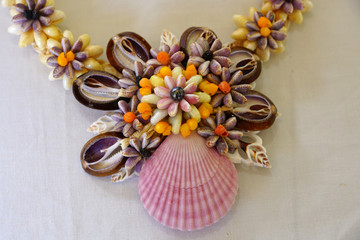 Traditional craft jewelry made with colorful shells from the Tuamoto and Gambier islands in French Polynesia