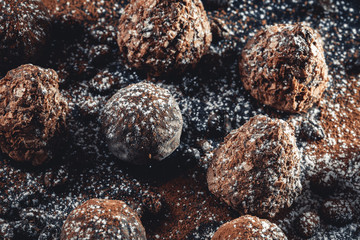 chocolate truffles on slate tray