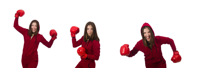 Woman boxer isolated on the white