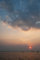 Fototapeta premium Beautiful sunshine and colorful cloud,Colors light of sunset,minimal sun in the sky