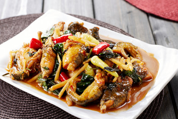 Chinese food, Fried frog on table