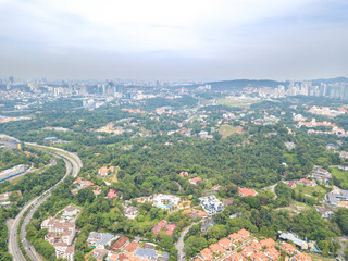 KUALA LUMPUR, MALAYSIA - AUGUST 19, 2017: Aerial view of metropilitan city at daylight.