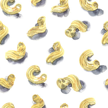 Seamless pattern with watercolor pasta on white