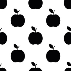 Vector ilustration. Seamless patternflat black apple on white background Decoration.