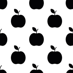 Vector ilustration. Seamless patternflat black apple on white background Decoration.