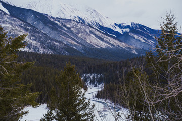Winter view of Hector Gorge in kootenay national park located in British Columbia Canada